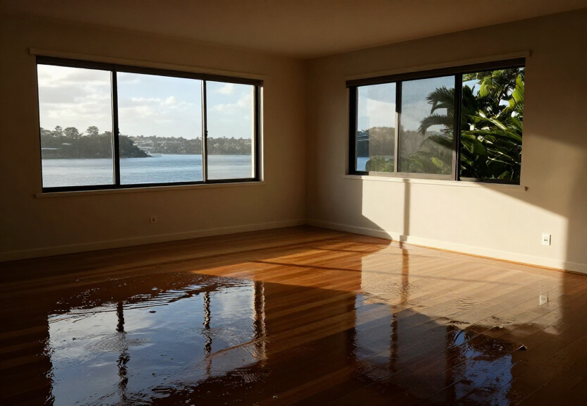 Wet and discoloured carpet in a Loftus living room before drying